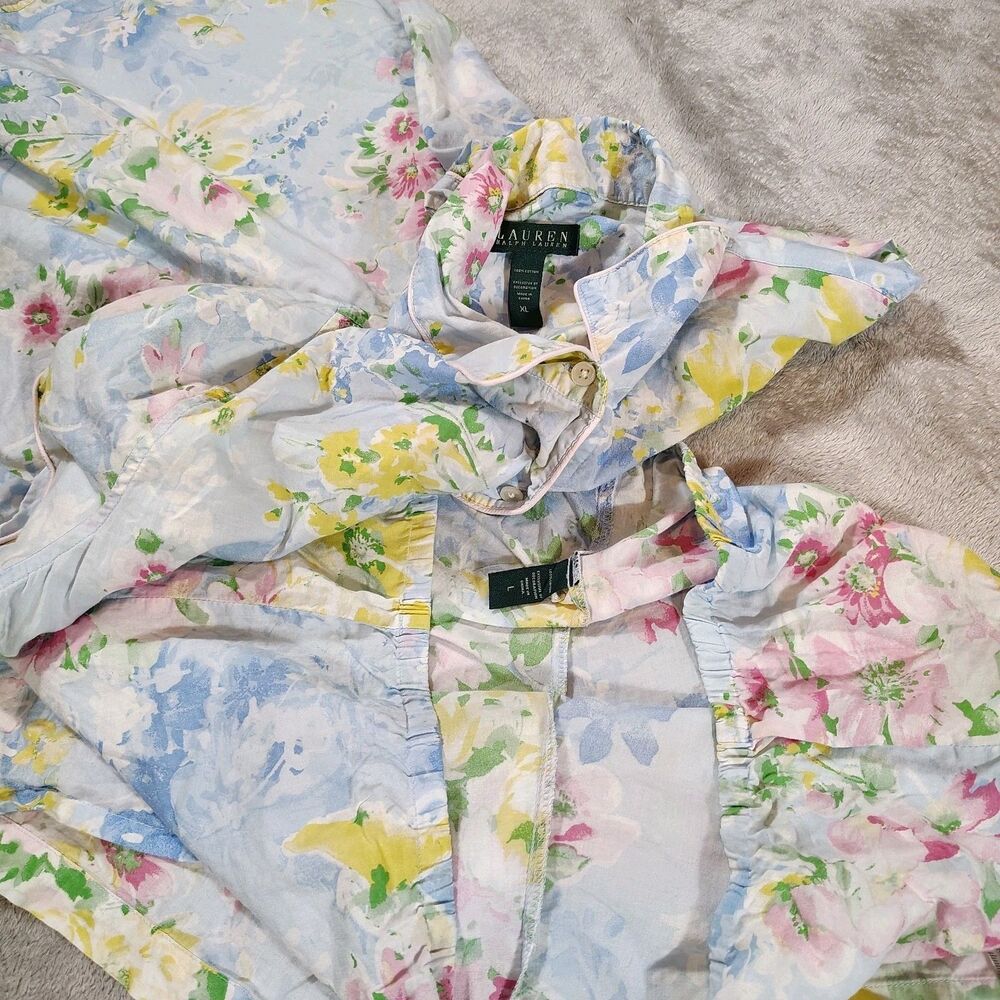 Lauren Ralph Lauren Floral Pajama Set Romantic Sleepwear XL L Cottagecore Soft - Picture 12 of 13